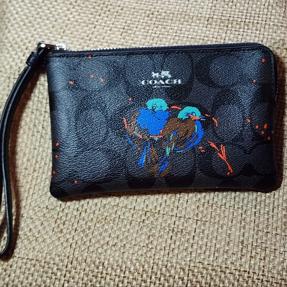 Coach Black Sierra Bird Limited Edition Coated Canvas Wristlet - Picture 4 of 10